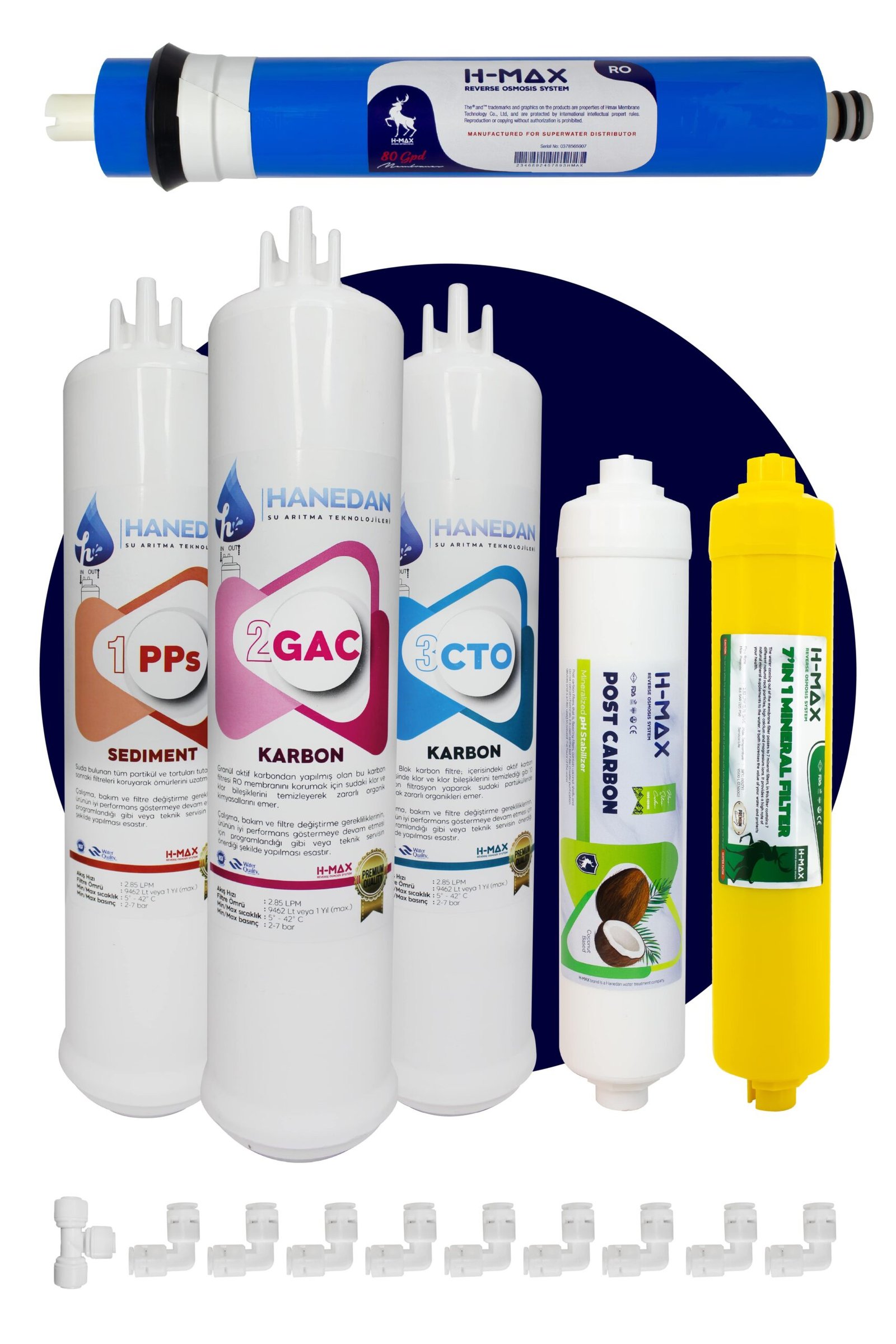 ustten-giris-ve-cikisli-cift-cubuklu-s--900a- Üstten Giriş ve Çıkışlı, Çift Çubuklu Su Arıtma Cihazı Filtresi 80 Gpd HMAX Membranlı 6'lı Filtre Seti - Görsel 1