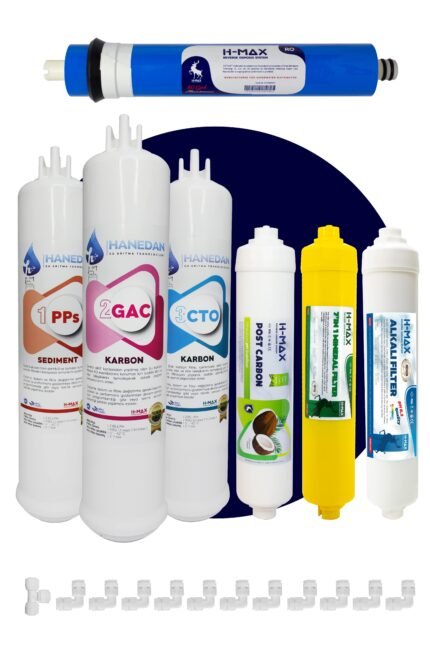 Üstten Giriş ve Çıkışlı, Çift Çubuklu Su Arıtma Cihazı Filtresi 80 Gpd Membranlı 7'li Filtre Seti